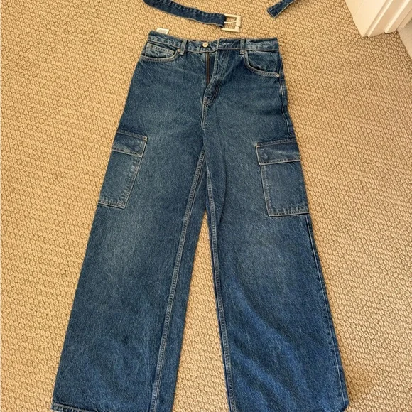 Reformation Blue Wide Leg cargo Jeans size 28 - Picture 4 of 6